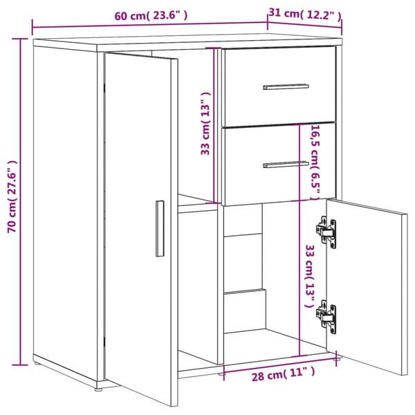 vidaXL Skjenker 2 sonoma eik 60x31x70 cm konstruert tre