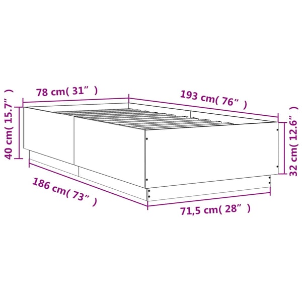 vidaXL Sengeramme grå sonoma 75x190 cm konstruert tre