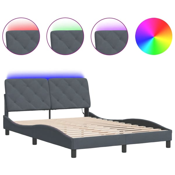 vidaXL Bed Frame with LED without Mattress Dark Grey 140x200 cm Velvet