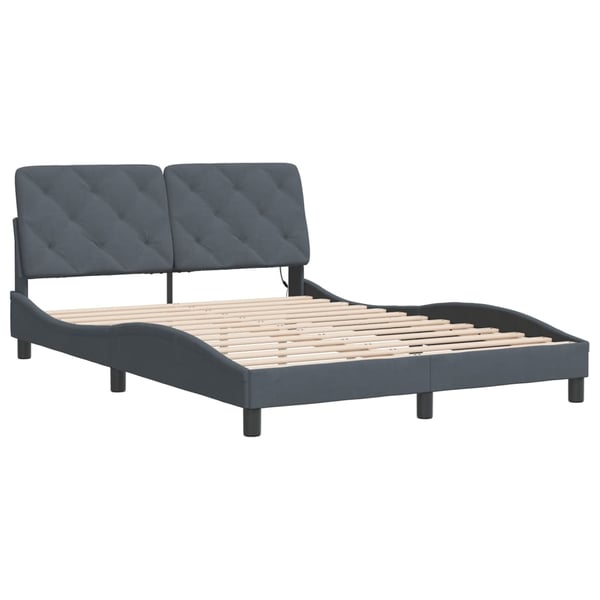 vidaXL Bed Frame with LED without Mattress Dark Grey 140x200 cm Velvet