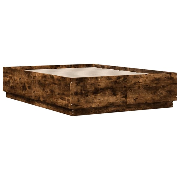 vidaXL Sengeramme med LED-lys røkt eik 135x190 cm konstruert tre