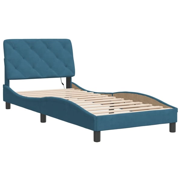 vidaXL sengeramme med LED uden madras 90x200 cm velour blå
