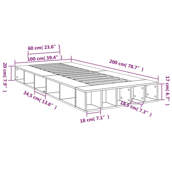 vidaXL sengeramme 100x200 cm konstrueret træ sort