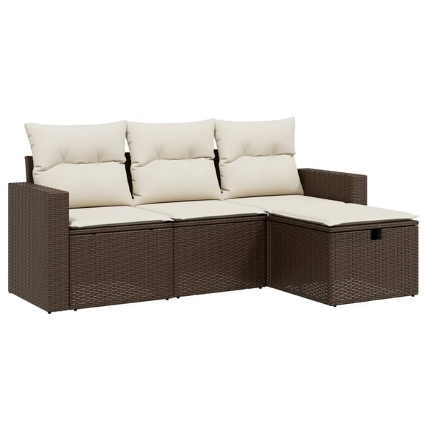 vidaXL sofasæt til haven 4 dele med hynder polyrattan brun