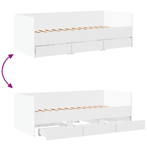 vidaXL Dagseng med skuffer uten Madrass Hvit 90x200 cm