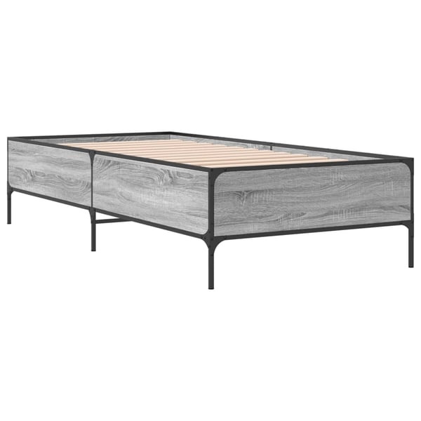 vidaXL sengeramme 75x190 cm konstrueret træ og metal grå sonoma-eg