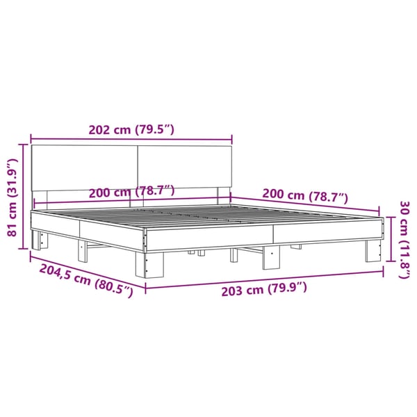vidaXL Sengeramme brun eik 200x200 cm konstruert tre og metall
