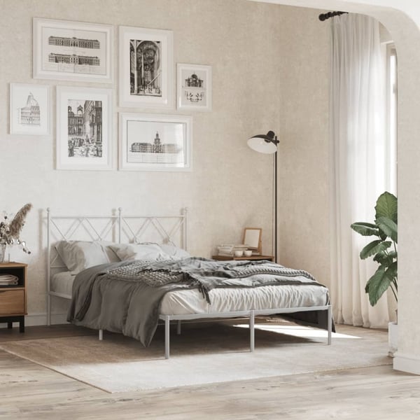 vidaXL Sengeramme i metall med hodegavl hvit 120x190 cm