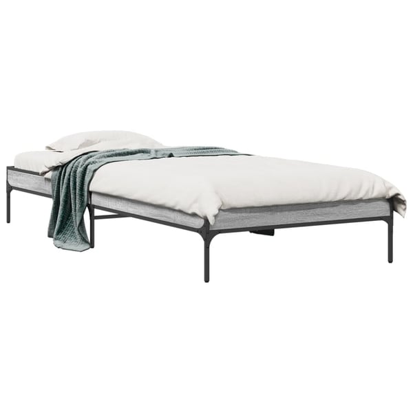 vidaXL Sängynrunko harmaa Sonoma 90x190 cm tekninen puu ja metalli