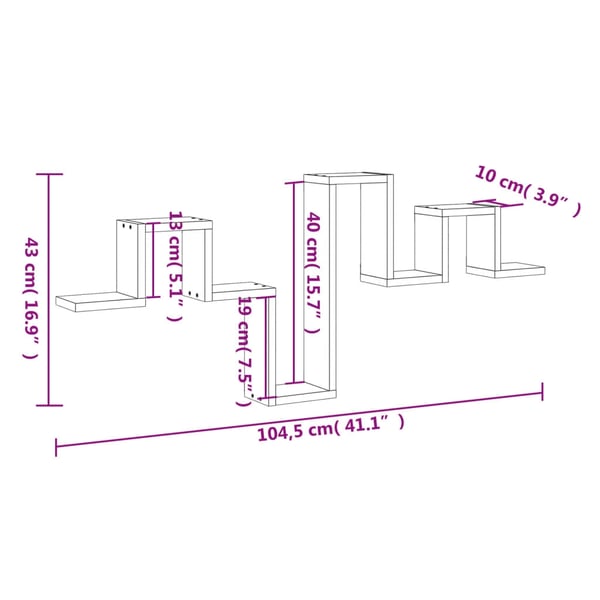 vidaXL Vegghylle røkt eik 104,5x10x43 cm konstruert tre