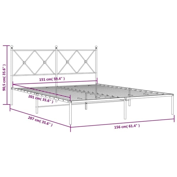 vidaXL Sengeramme i metall med sengegavl hvit 150x200 cm