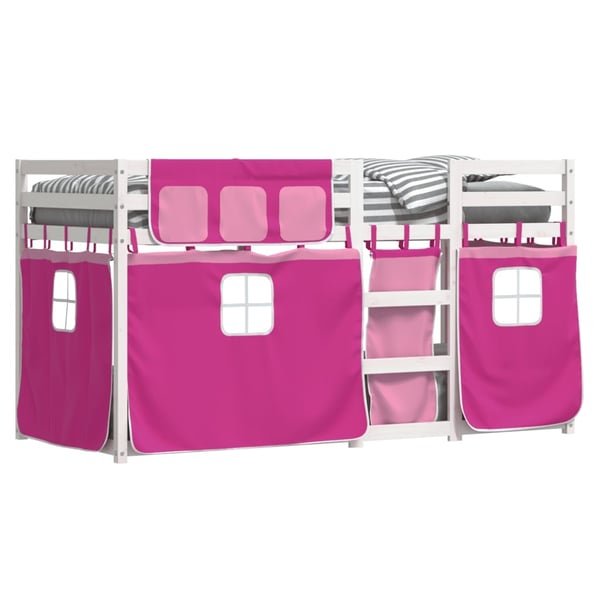 vidaXL køjeseng med gardiner 90x190 cm massivt fyrretræ pink