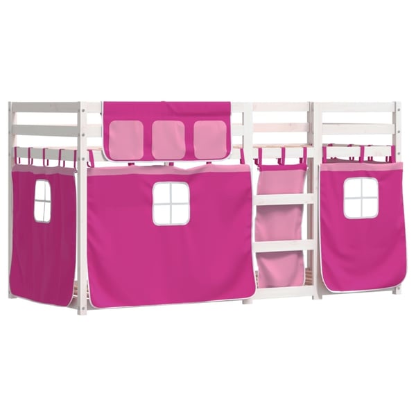 vidaXL køjeseng med gardiner 90x190 cm massivt fyrretræ pink