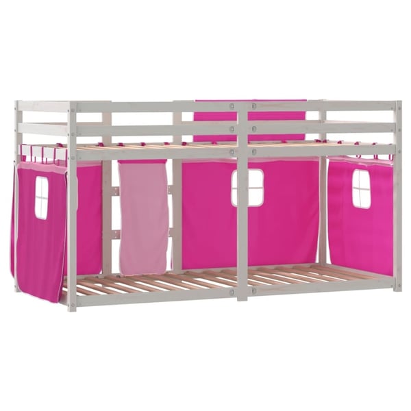 vidaXL køjeseng med gardiner 90x190 cm massivt fyrretræ pink