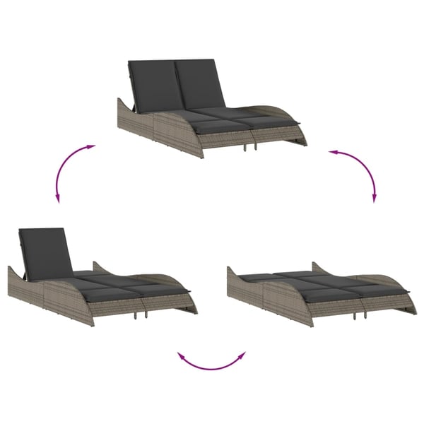 vidaXL liggestol med hynder 114x205x73 cm polyrattan grå