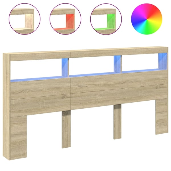 vidaXL sengegavl med opbevaring og LED-lys 200x17x102 cm sonoma-eg