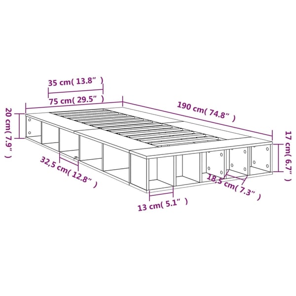 vidaXL Sengeramme hvit 75x190 cm konstruert tre