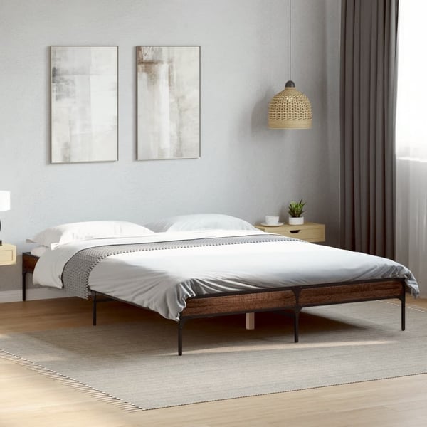 vidaXL sengestel 140x190 cm konstrueret træ og metal brun egetræsfarve
