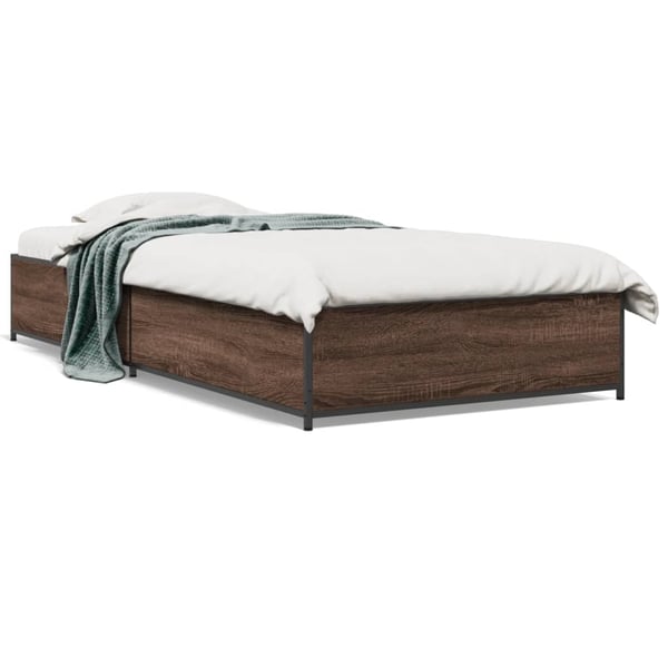 vidaXL Sengeramme brun eik 100x200 cm konstruert tre og metall