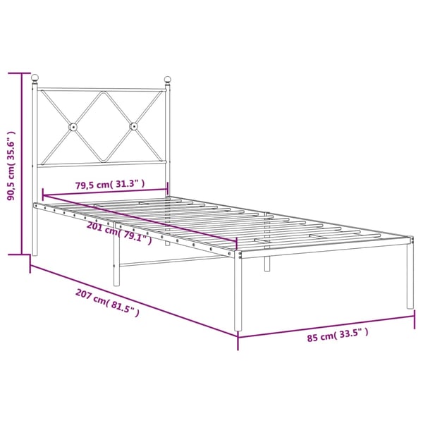 vidaXL Sengeramme i metall med hodegavl hvit 80x200 cm