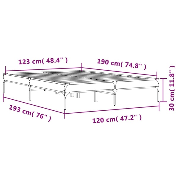 vidaXL Sengeramme grå sonoma 120x190 cm konstruert tre og metall
