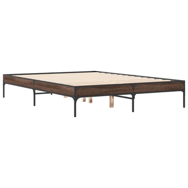 vidaXL Sengeramme brun eik 135x190 cm konstruert tre og metall