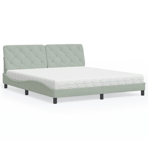 vidaXL seng med madras 180x200 cm velour lysegrå