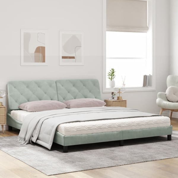 vidaXL seng med madras 180x200 cm velour lysegrå