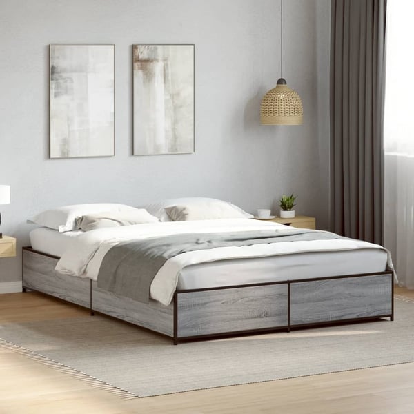 vidaXL Sengeramme grå sonoma 135x190 cm konstruert tre og metall