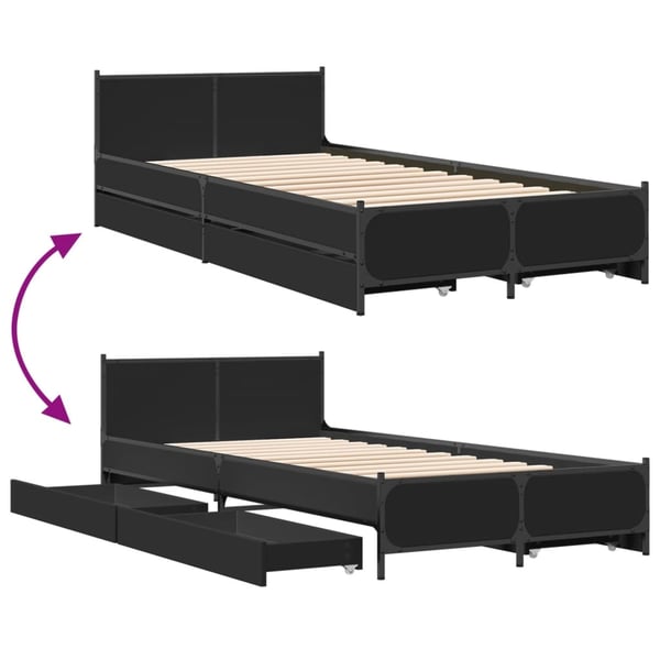 vidaXL Sengeramme med skuffer svart 75x190 cm konstruert tre