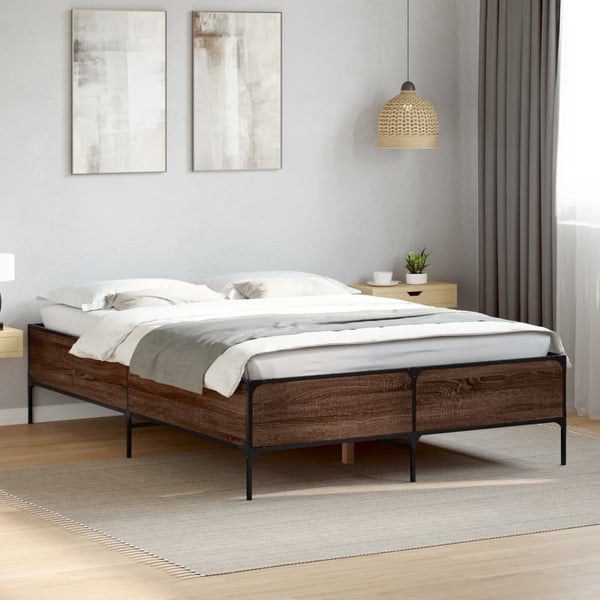 vidaXL Sengeramme brun eik 135x190 cm konstruert tre og metall