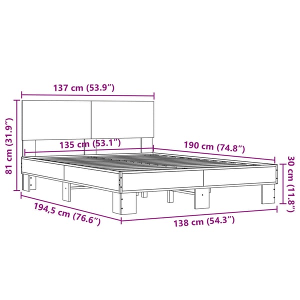 vidaXL Sengeramme grå sonoma 135x190 cm konstruert tre og metall