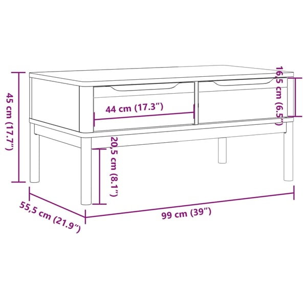 vidaXL Salongbord FLORO voksbrun 99x55,5x45 cm heltre furu