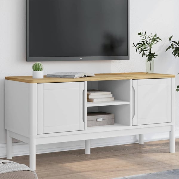vidaXL TV-benk FLORO hvit 114x43x55 cm heltre furu