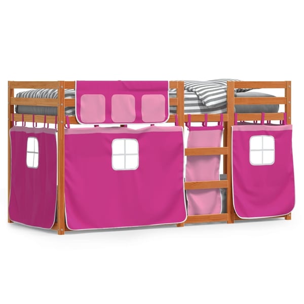 vidaXL Køyeseng med gardiner rose 90x190 cm heltre furu