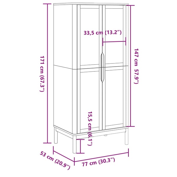 vidaXL Garderobe FLORO hvit 77x53x171 cm heltre furu