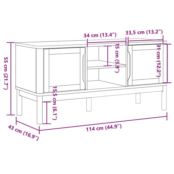 vidaXL TV-benk FLORO grå 114x43x55 cm heltre furu