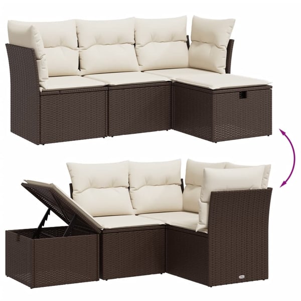 vidaXL sofasæt til haven 4 dele med hynder polyrattan brun