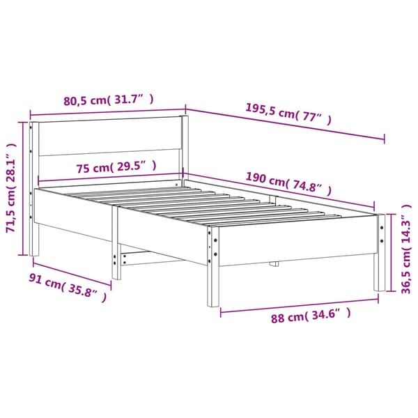 vidaXL sengeramme uden madras 75x190 cm massivt fyrretræ hvid