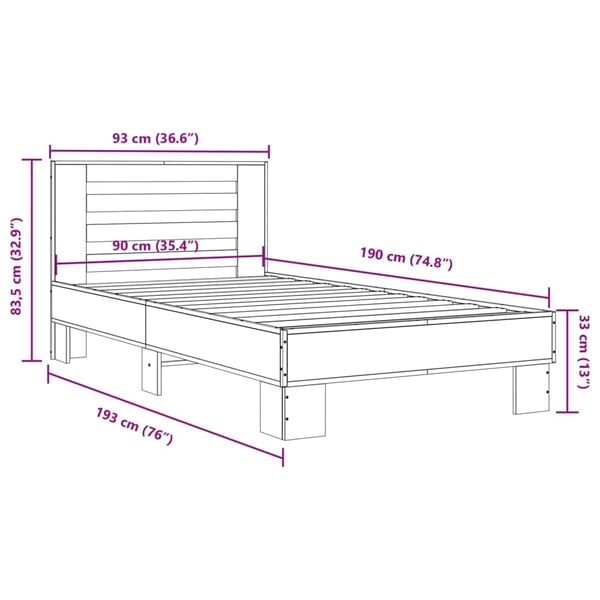 vidaXL sengeramme 90x190 cm konstrueret træ og metal brun egetræsfarve