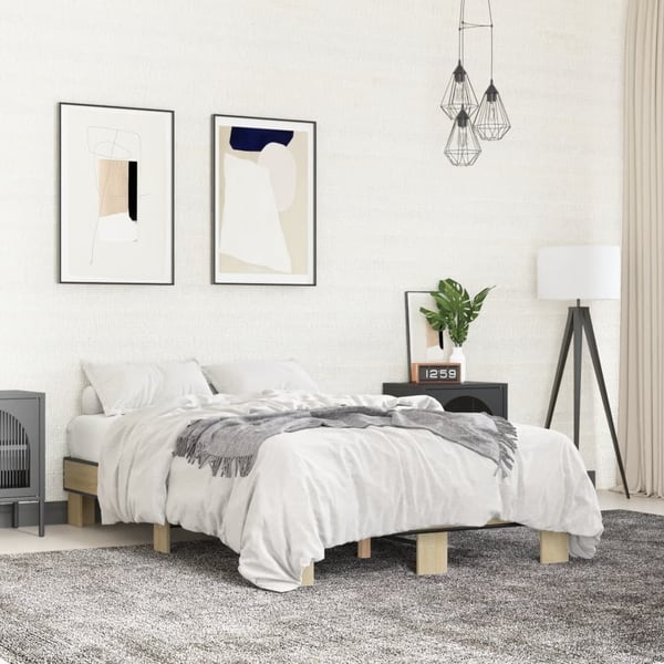 vidaXL sengestel 120x190 cm konstrueret træ og metal sonoma-eg