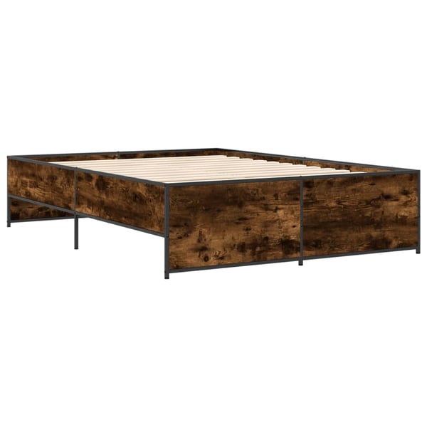 vidaXL Sengeramme røkt eik 140x190 cm konstruert tre og metall