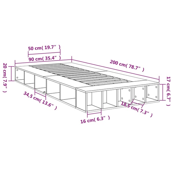 vidaXL Sengeramme brun eik 90x200 cm konstruert tre