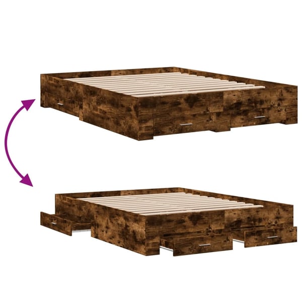 vidaXL Sengeramme med skuffer røkt eik 160x200 cm konstruert tre