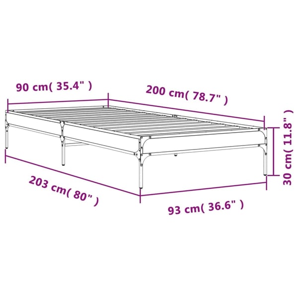 vidaXL Sengeramme grå sonoma 90x200 cm konstruert tre og metall