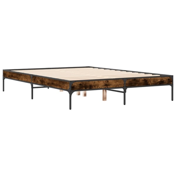 vidaXL sengestel 135x190cm konstrueret træ og metal røget egetræsfarve