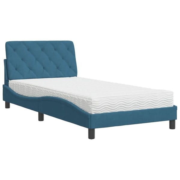vidaXL seng med madras 100x200 cm velour blå
