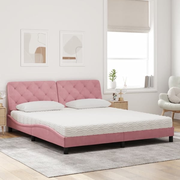 vidaXL seng med madras 180x200 cm velour lyserød