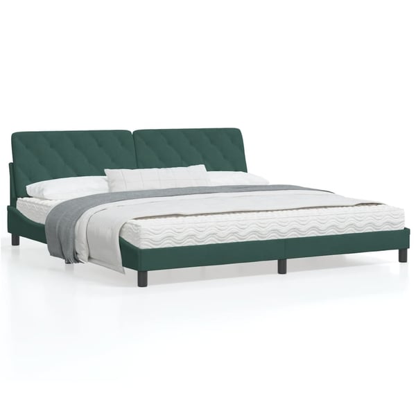 vidaXL sengeramme med LED uden madras 200x200 cm velour mørkegrøn