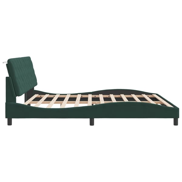 vidaXL sengeramme med LED uden madras 200x200 cm velour mørkegrøn